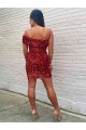 Short One Shoulder Sleeveless Velvet Sequin Cocktail Prom Dress UK Website