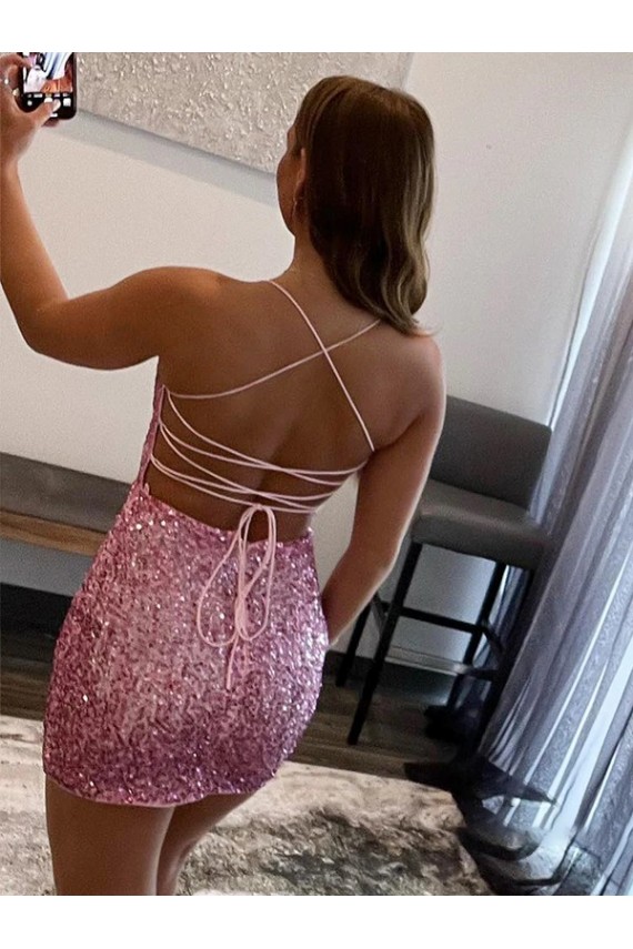 Spaghetti Straps Sleeveless Short Velvet Sequin Prom Dress UK Website