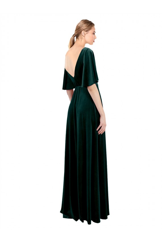 Deep V-Neck Flutter Sleeves Long Velvet Wrap Prom Dress UK Website