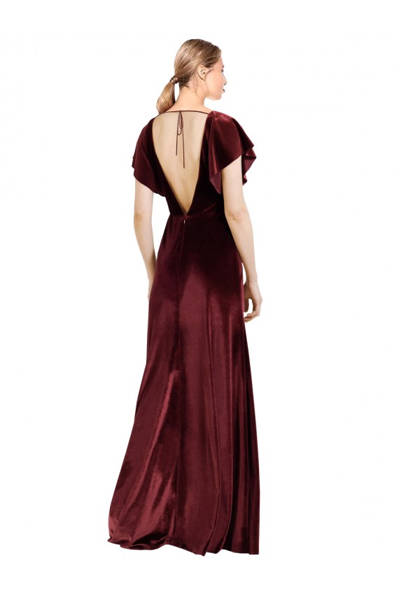 Flutter Sleeves Open Back Long Velvet Prom Dress UK Website