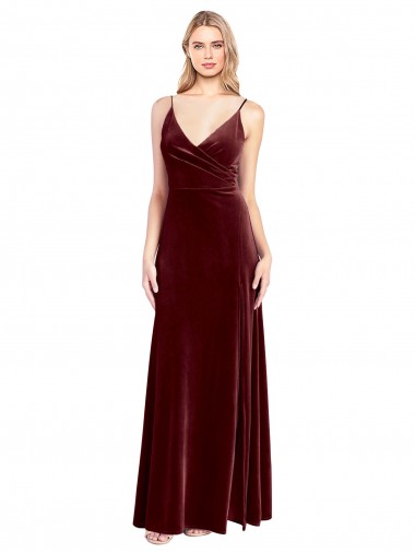 Faux Surplice Neckline Slim A-Line Long Velvet Prom Dress UK Website
