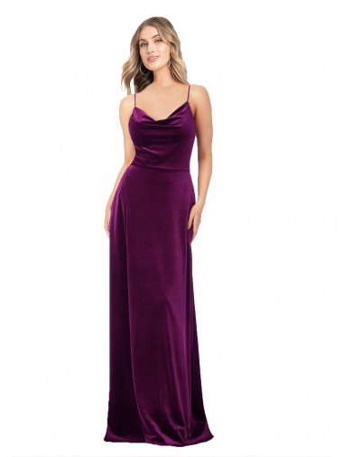 Draped Neckline Spaghetti Straps Velvet Prom Dress UK Website