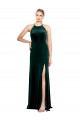 Long Jewel Neck Full Length Velvet Prom Dress with Side Slit UK Website