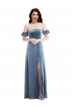 Ruffle Sleeve Off the Shoulder Velvet Maxi Prom Dress UK Website