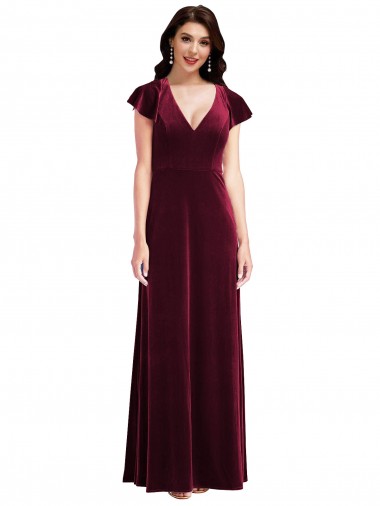 Flutter Sleeve Velvet Maxi Prom Dress with Pockets UK Website