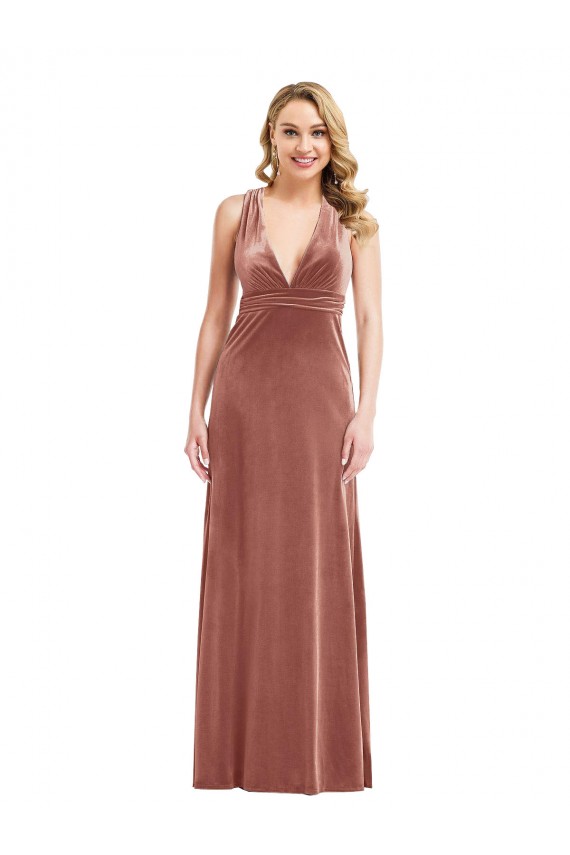 Plunging Neckline Velvet Maxi Prom Dress with Criss Cross Open Back UK Website
