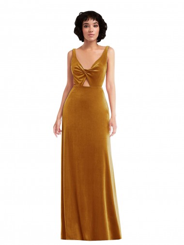 Twist Front Cutout Velvet Maxi Prom Dress with Pockets UK Website