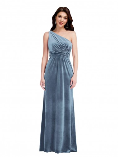 One Shoulder Draped Velvet Maxi Prom Dress UK Website